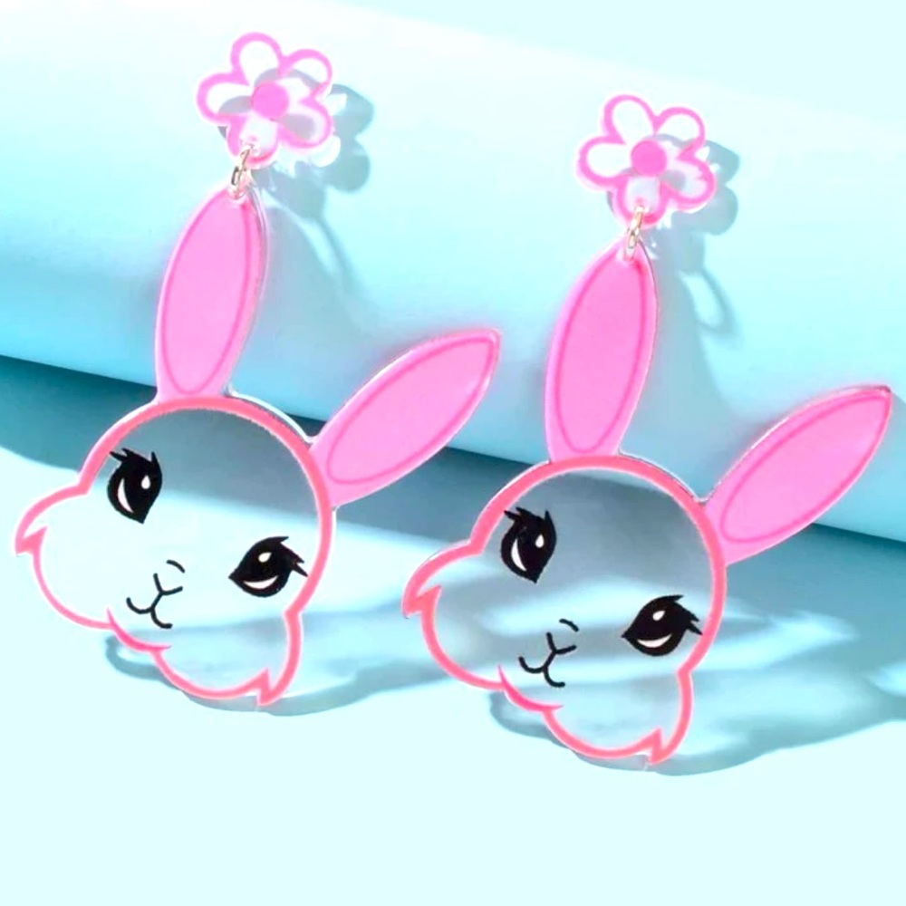 Acrylic Pink Bunny Earrings